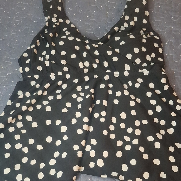 Kona Sol Black and White Polka Dot Tankini SwimTop size 16 W - Picture 1 of 4